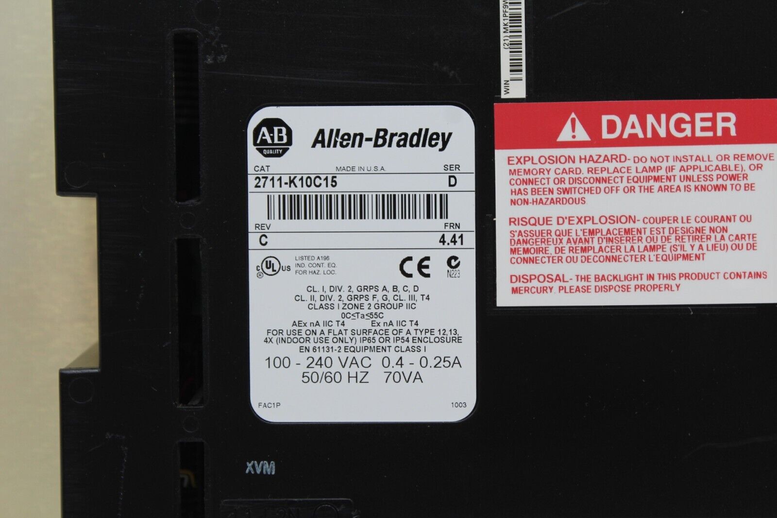 Allen-Bradley 2711-K10C15 PanelView 1000 Operator Interface Panel
