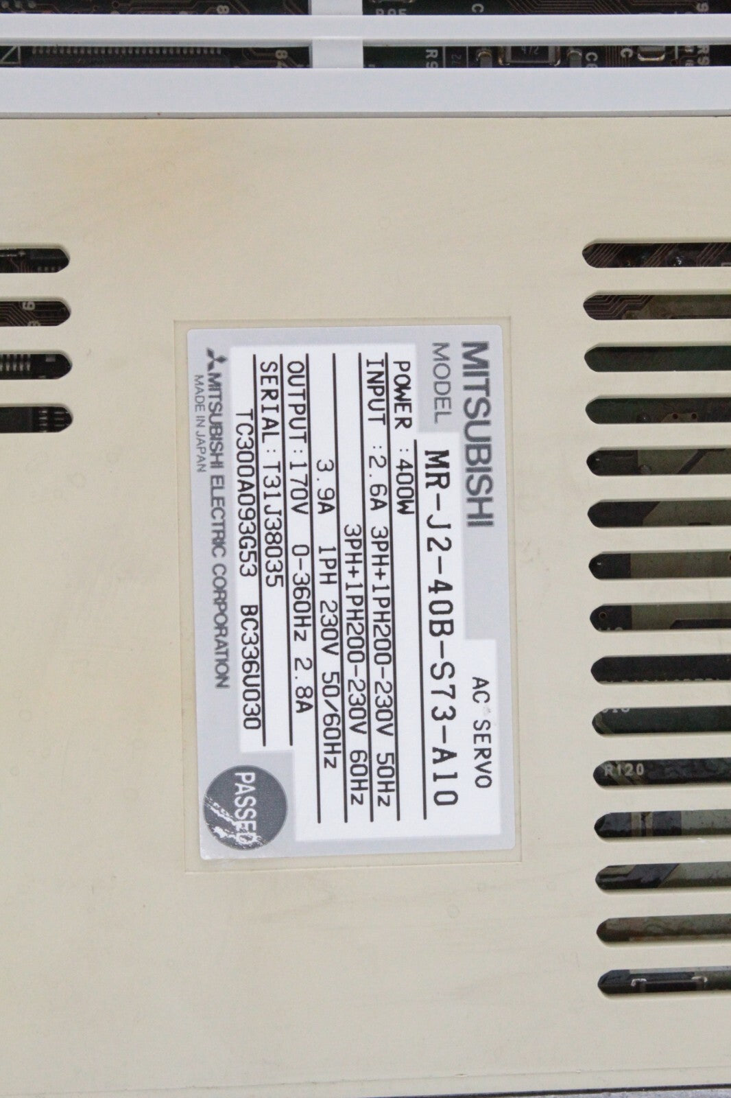 Mitsubishi MR-J2-40B AC Servo Drive (Missing Top Plastic)