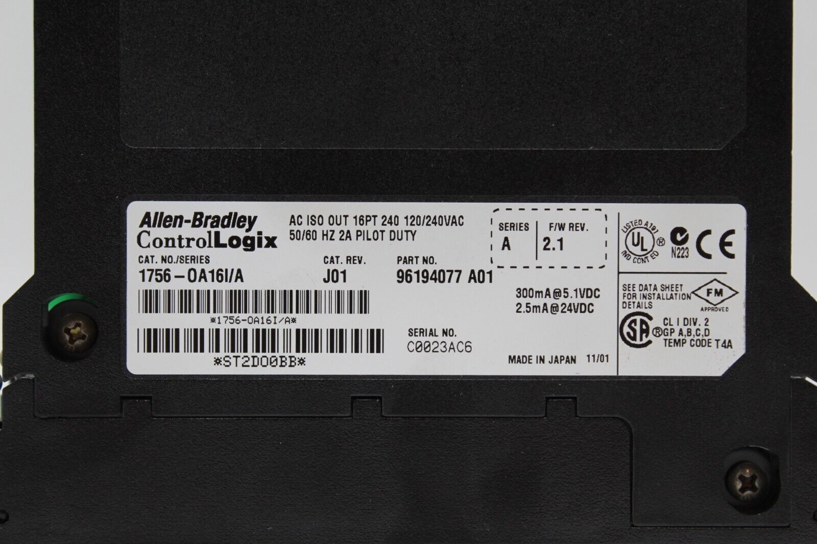 Allen-Bradley 1756-OA16I ControlLogix Isolated Output Module (No Door)