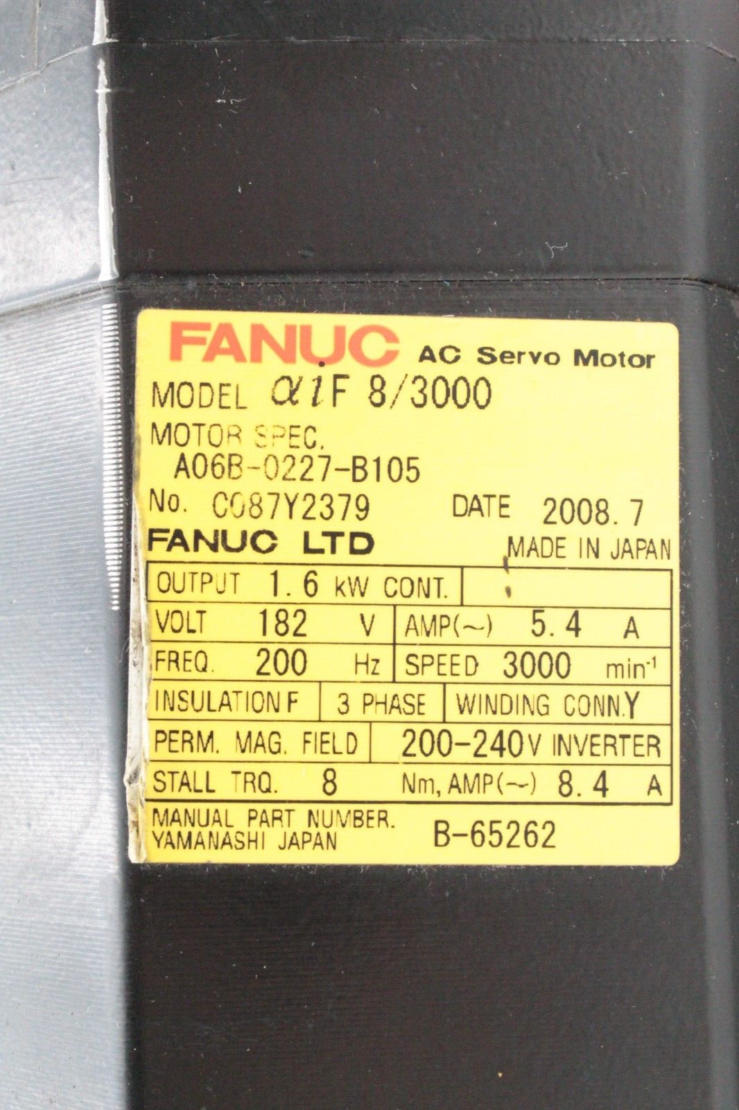 Fanuc A06B-0227-B105 Straight Shaft AC Servo Motor
