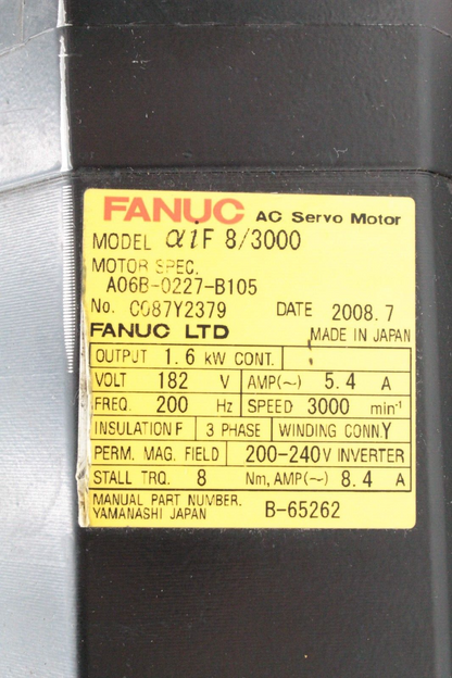 Fanuc A06B-0227-B105 Straight Shaft AC Servo Motor