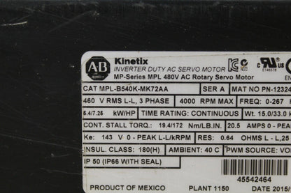 Allen Bradley MPL-B540K-MK72AA Motor