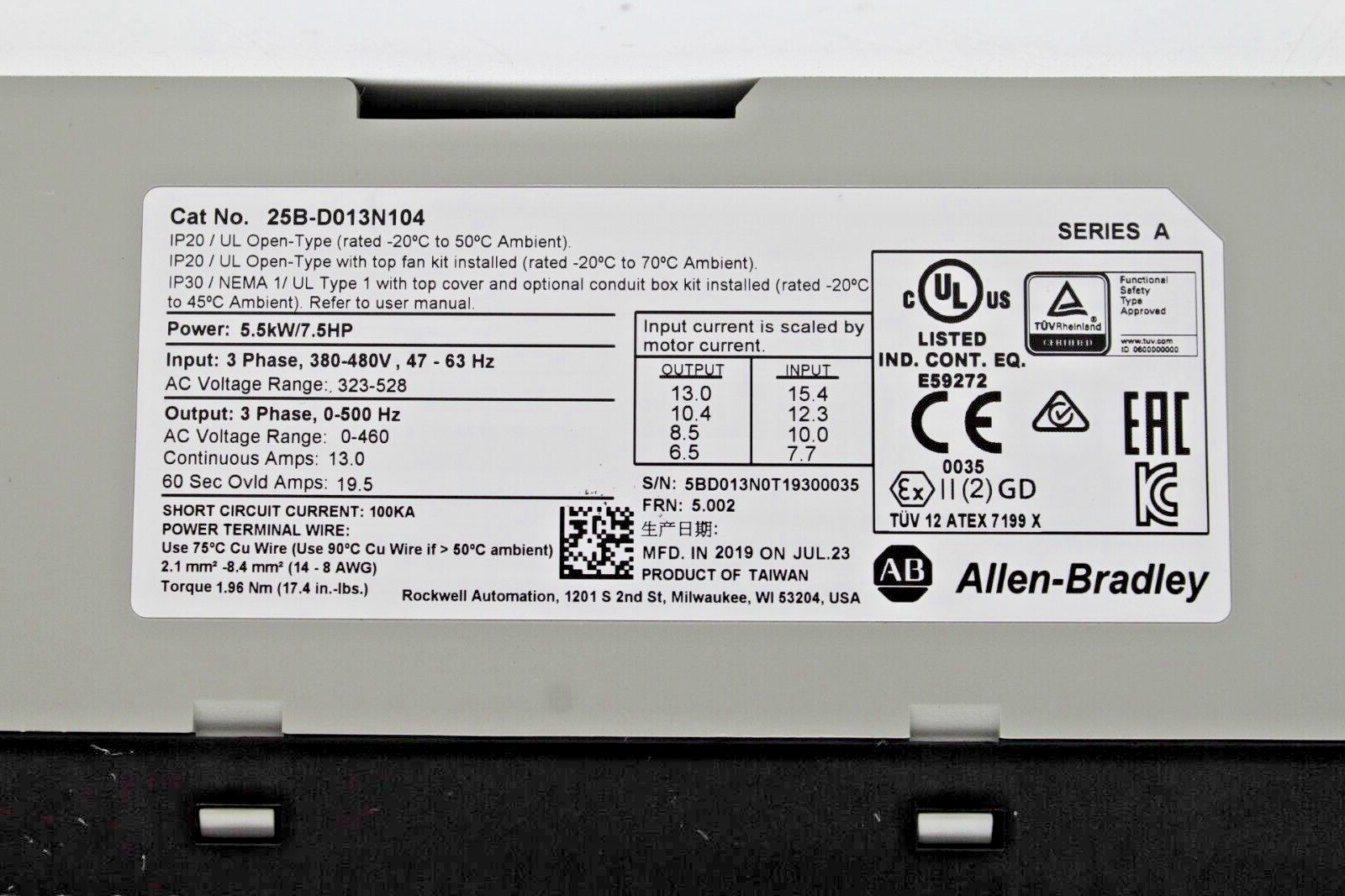Allen-Bradley 25B-D013N104 Powerflex 525 AC Drive