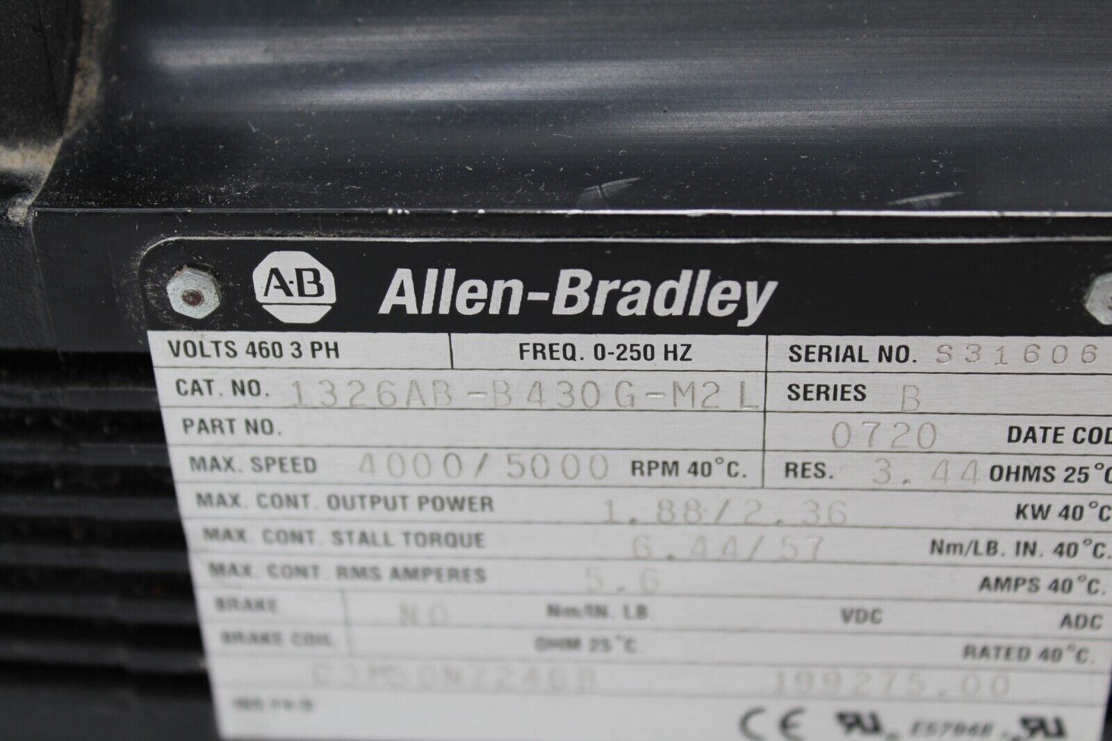 Allen Bradley 1326AB-B430G-M2L Servo Motor 