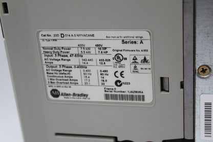 Allen-Bradley 20DD014A0NYYACANE Powerflex 700s AC Drive No Controller/Small....)