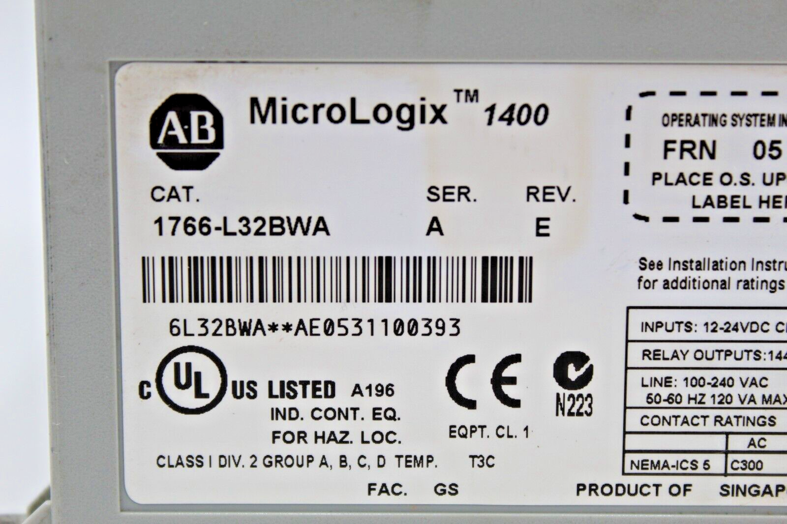 Allen-Bradley 1766-L32BWA MicroLogix 1400 32-Point Controller (Broken Din) (C)