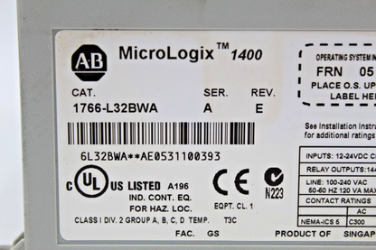 Allen-Bradley 1766-L32BWA MicroLogix 1400 32-Point Controller (Broken Din) (C)
