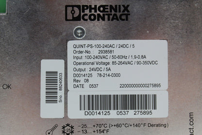 Phoenix Contact QUINT-PS-100-240AC/24DC/5 Power Supply Unit