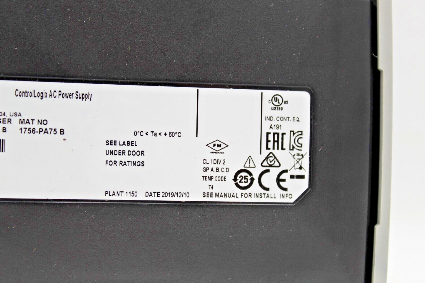 Allen-Bradley 1756-PA75 ControlLogix AC Power Supply NNB