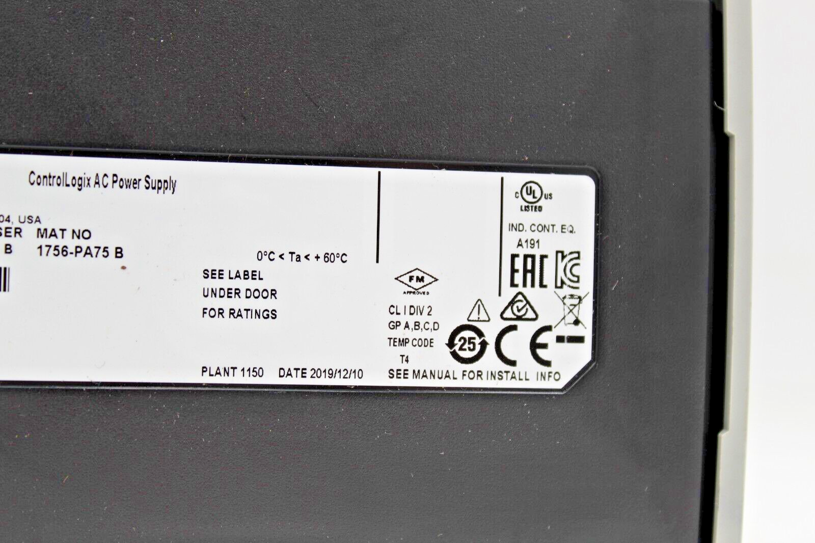 Allen-Bradley 1756-PA75 ControlLogix AC Power Supply NNB