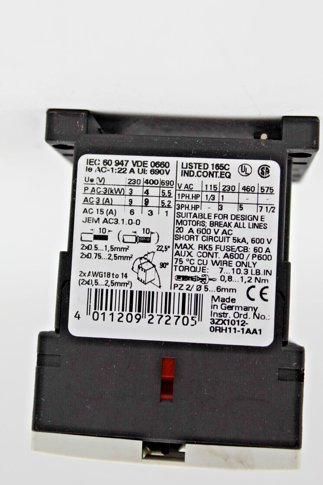 Siemens 3ZX1012-0RH11-1AA1 24VDC Coil Contactor