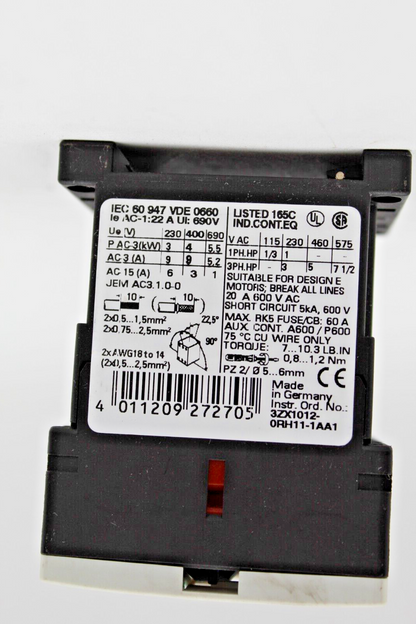 Siemens 3ZX1012-0RH11-1AA1 24VDC Coil Contactor