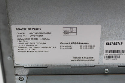 Siemens 6AV7890-0AB00-1AB0 Simatic Touch Screen Computer HMI