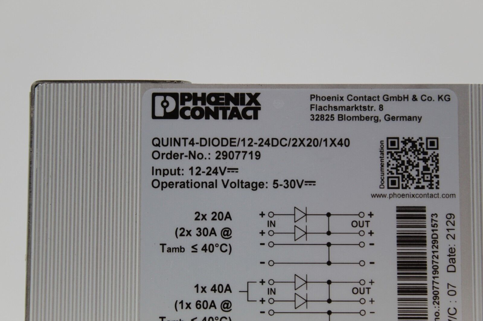Phoenix Contact QUINT4-DIODE/12-24DC/2X20/1X40 Power Supply