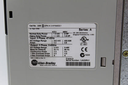 Allen-Bradley 20BD3P4A3AYNADC1 PowerFlex 700 AC Drive
