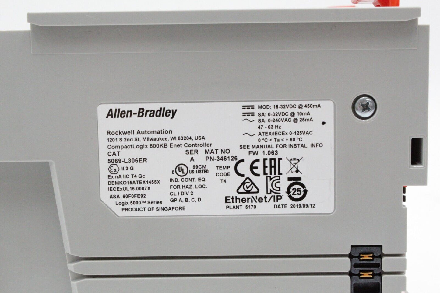 Allen-Bradley 5069-L306ER CompactLogix 600kb Enet Controller