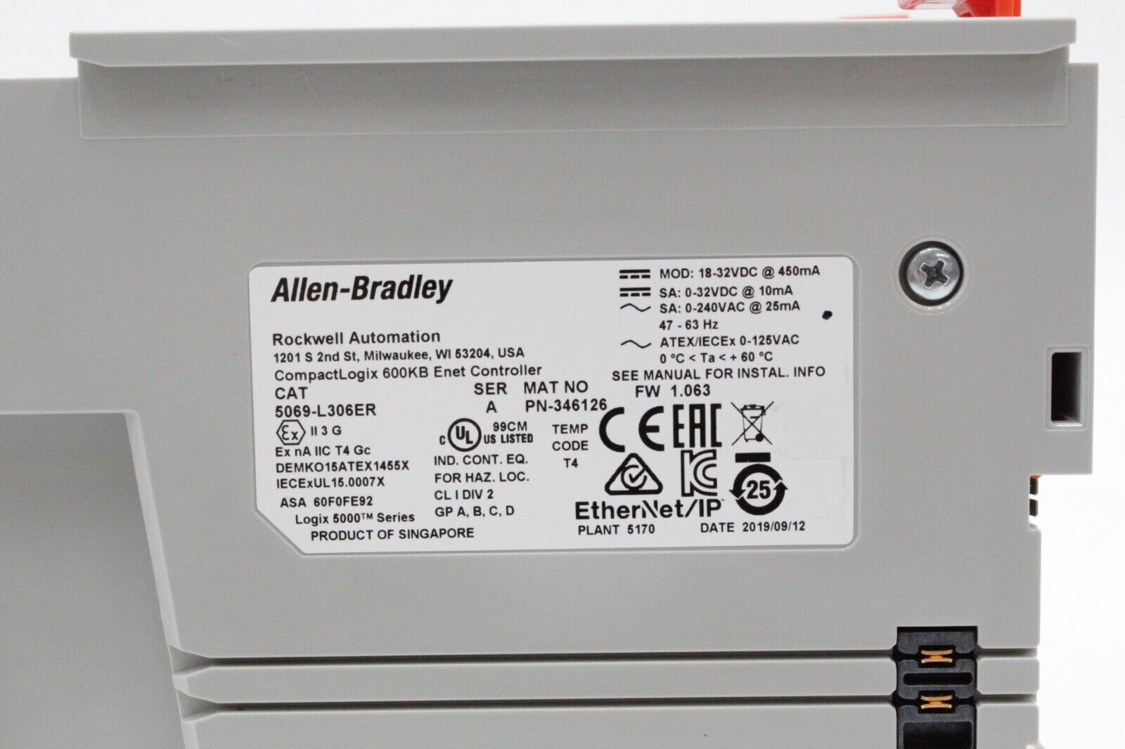 Allen-Bradley 5069-L306ER CompactLogix 600kb Enet Controller