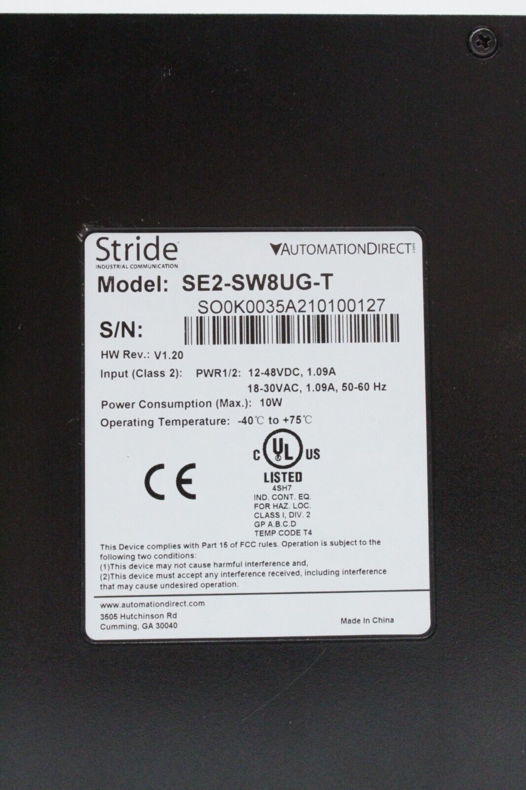 Automation Direct STRIDE SE2-SW8UG-T 8-Port Industrial Ethernet Switch
