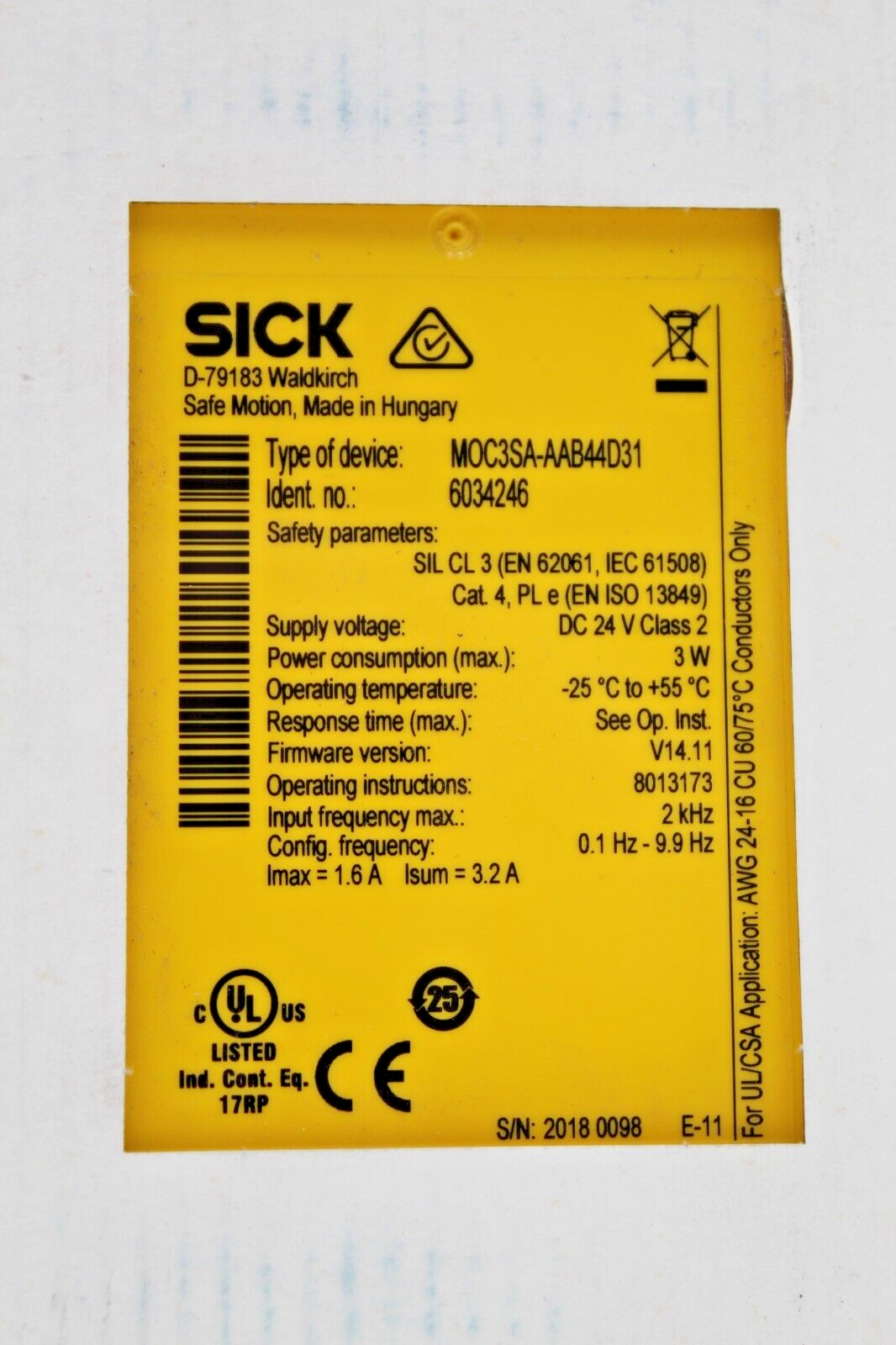 SICK MOC3SA-AAB44D31 Safety Controller