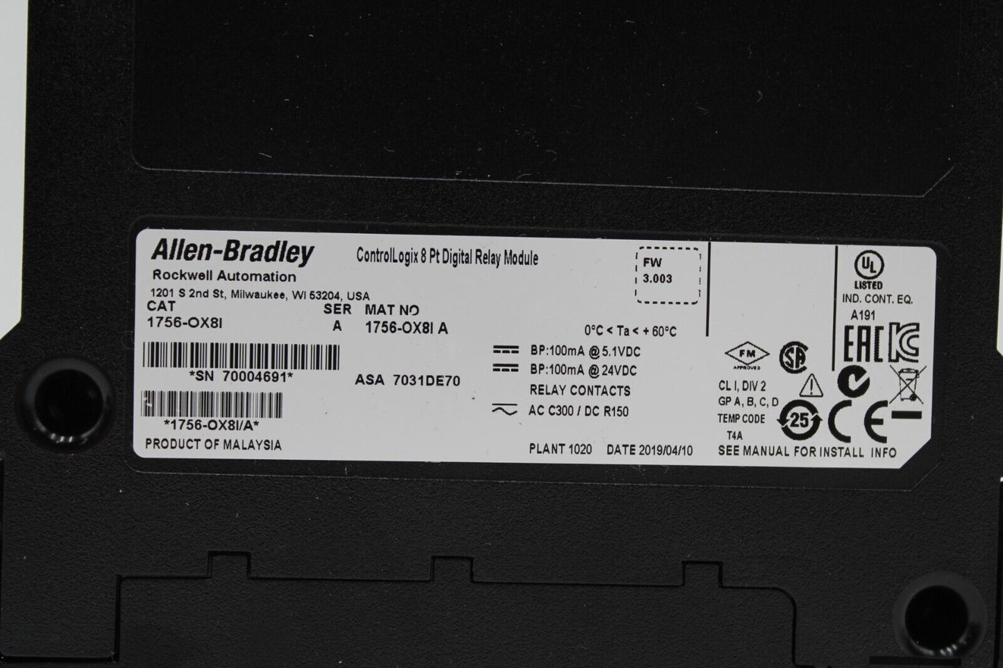 Allen-Bradley 1756-OX8I ControlLogix 8 Point Digital Relay Module