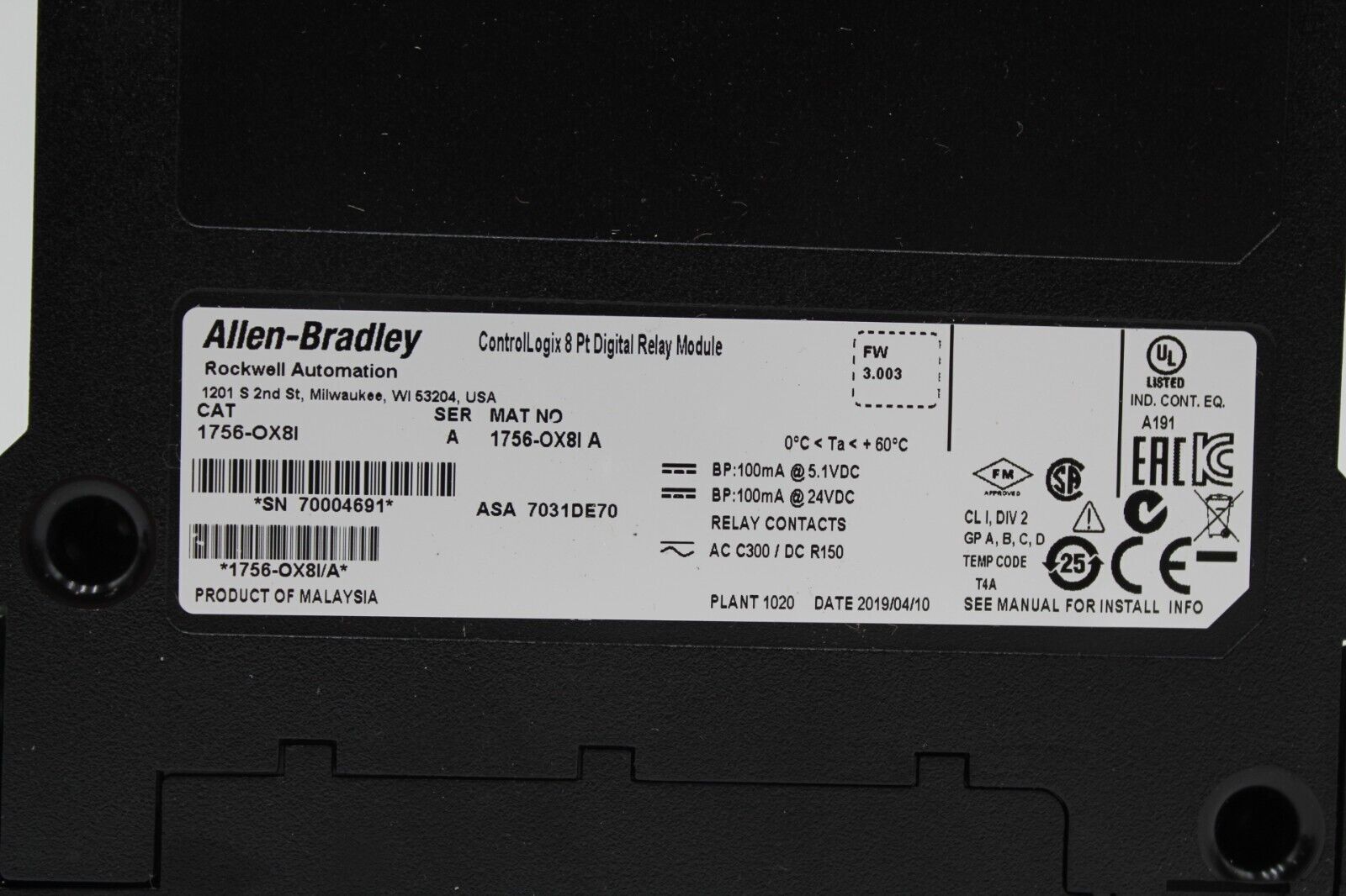 Allen-Bradley 1756-OX8I ControlLogix 8 Point Digital Relay Module