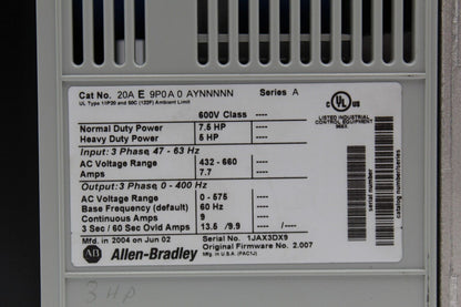 Allen-Bradley 20AE9P0A0AYNNNNN  PowerFlex 70 Adjustable Frequency Drive