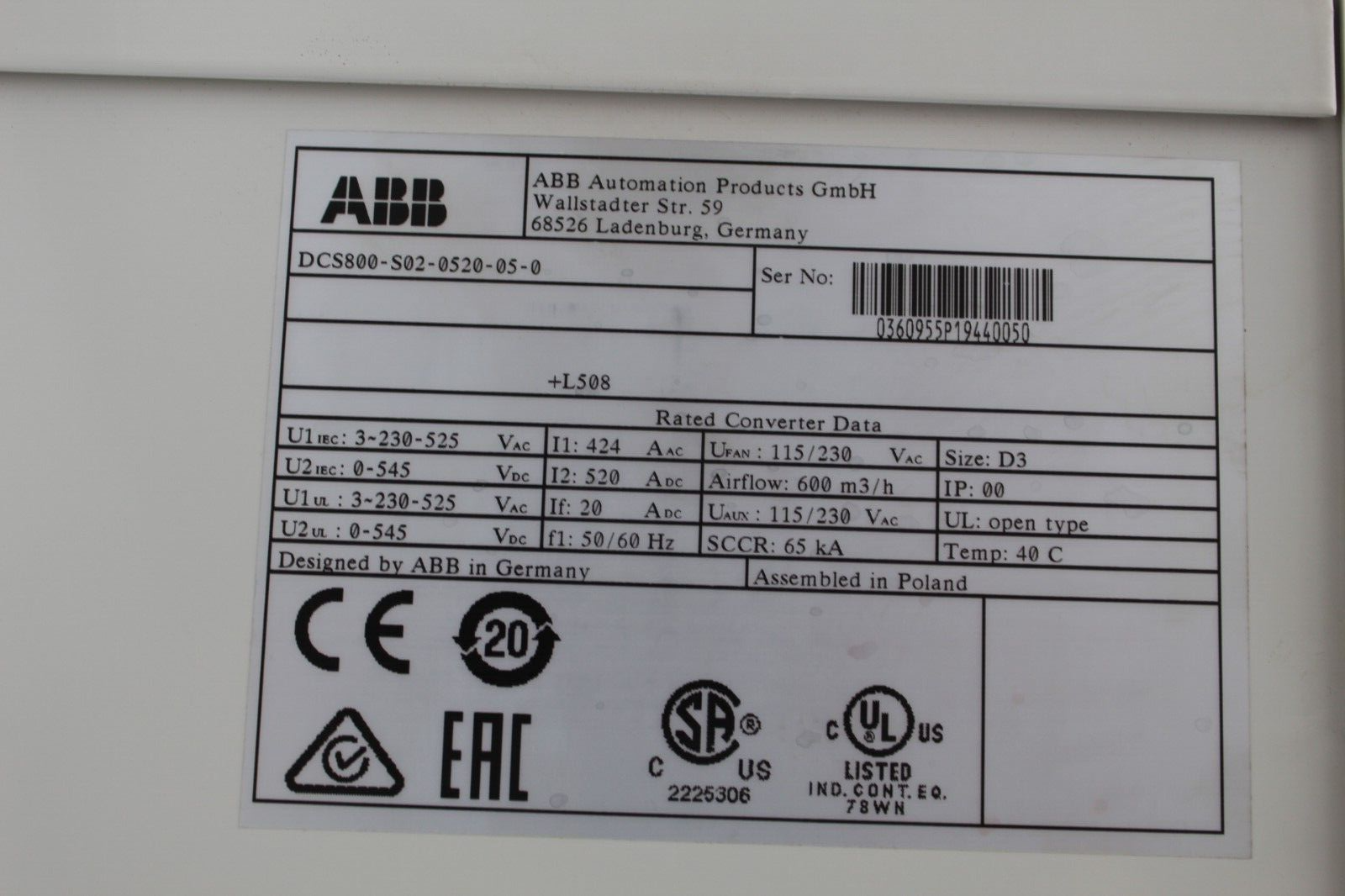 ABB DCS800-S02-0520-05-0 DC Drive
