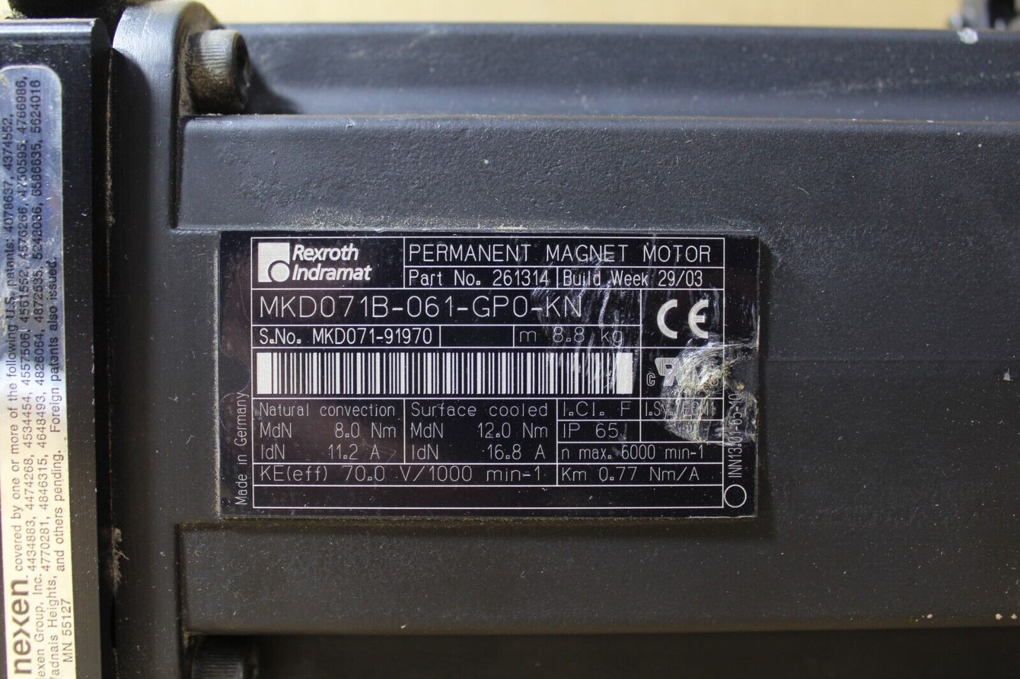 Rexroth Indramat MKD071B-061-GP0-KN Servo Motor w/Nexen Brake