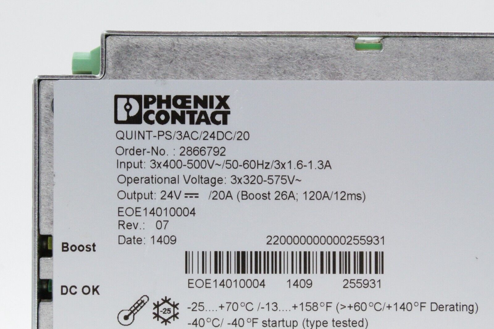 Phoenix Contact QUINT-PS/3AC/24DC/20 Din-Rail Mounted Power Supply