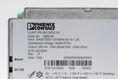 Phoenix Contact QUINT-PS/3AC/24DC/20 Din-Rail Mounted Power Supply