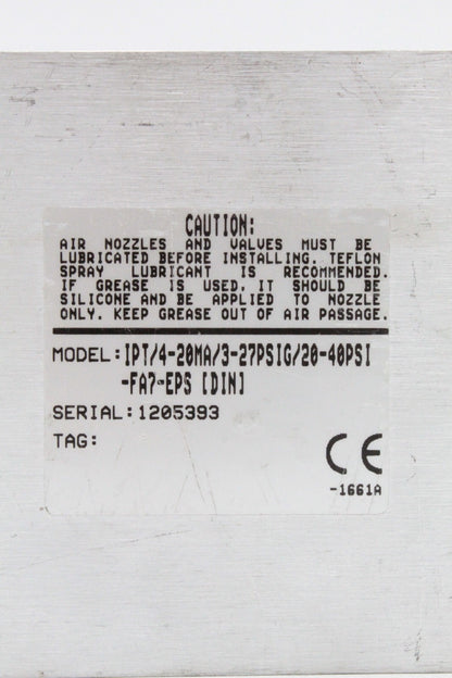 Moore Industries IPT/4-20MA/3-27PSIG/20-40PSI-FA7-EPS Pressure Transmitter