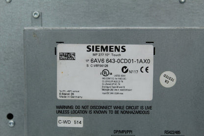 Siemens 6AV6 643-0CD01-1AX0 10.4" Operator Interface Panel