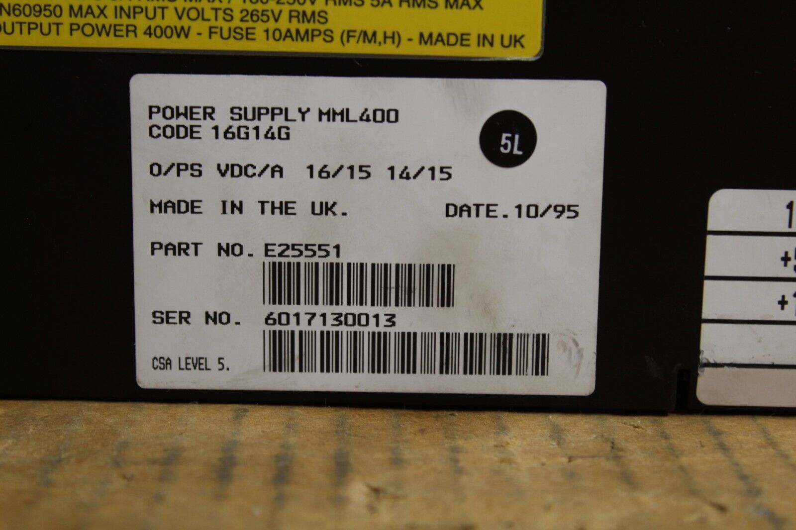 Omega MML400 E25551 Power Supply