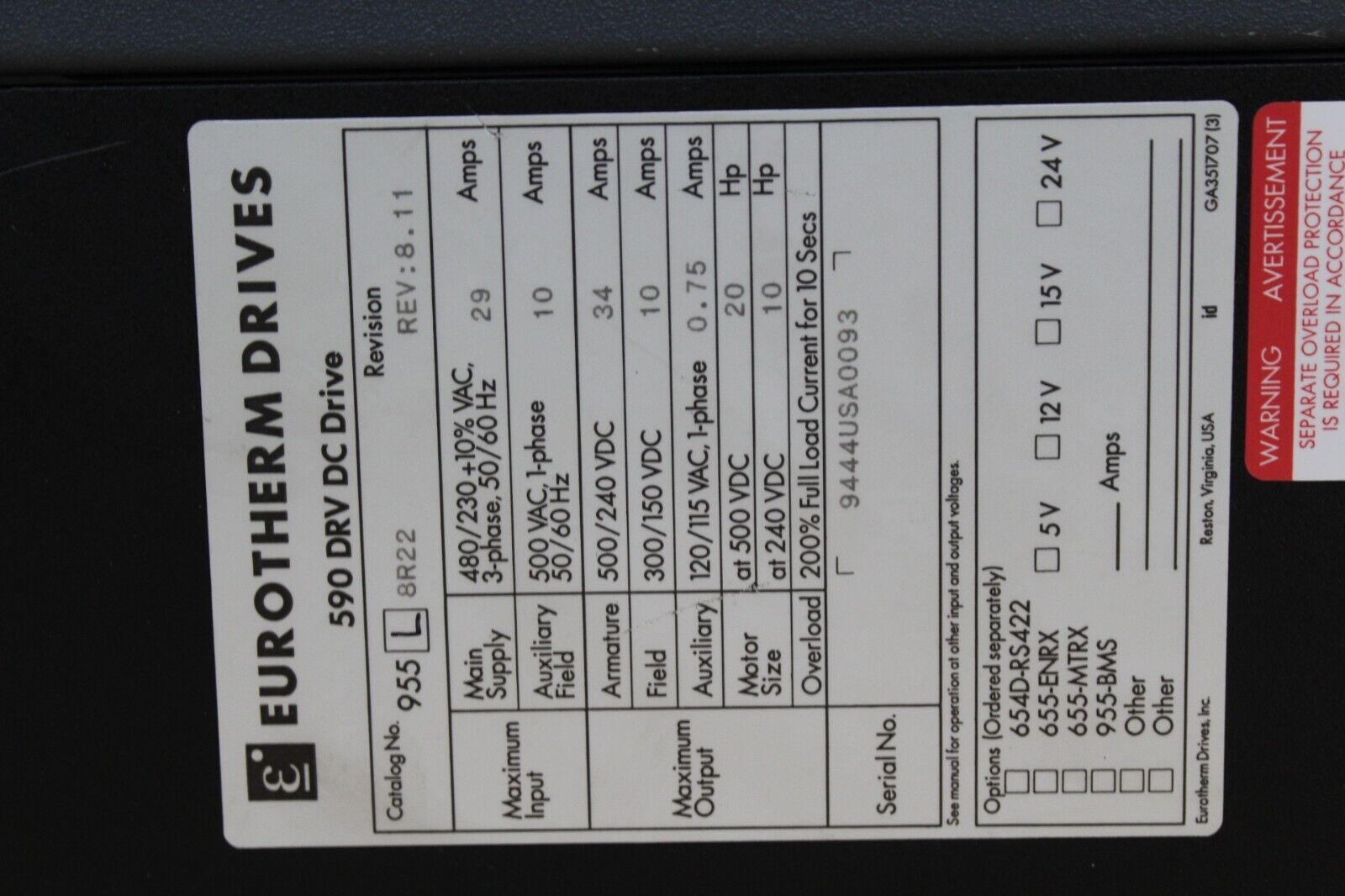 Eurotherm Drives 955L8R22 DC Drive