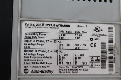 Allen-Bradley 20AB022A0AYNANNN Powerflex 70