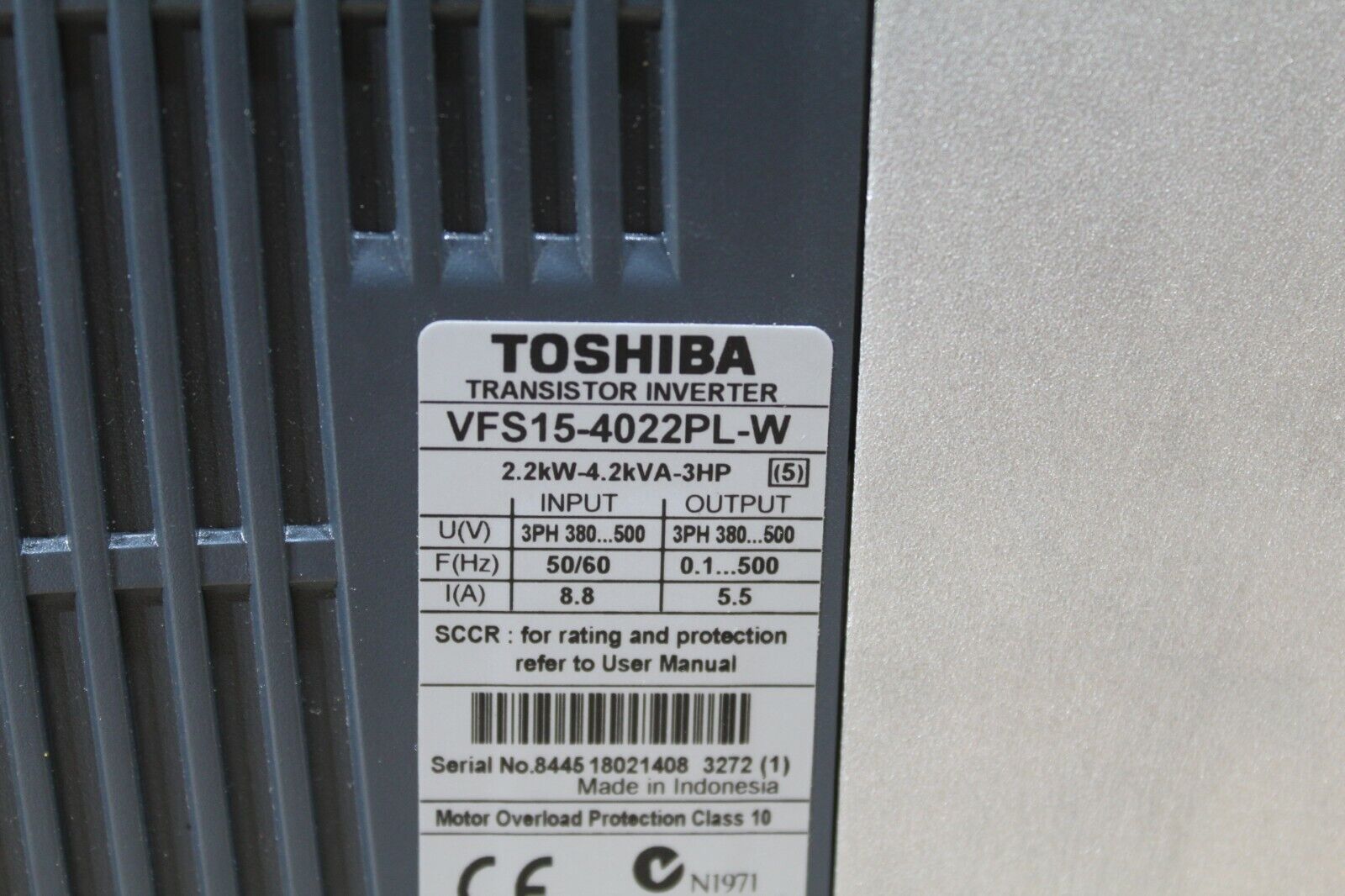 Toshiba VFS15-4022PL-W Transistor Inverter Missing Cover*
