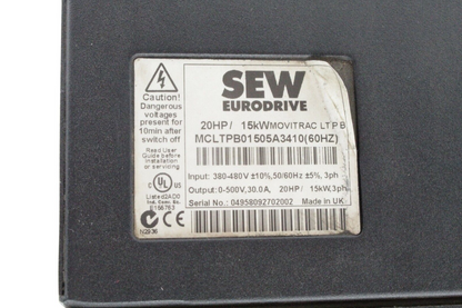 Sew EuroDrive MCLTPB01505A3410 Movitrac 3-Phase Variable Frequency Drive