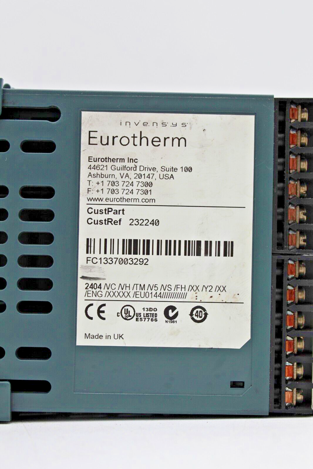 Eurotherm 2404/VC/VH/TM/V5/VS/FH/XX/Y2/XX/ENG/XXXXX/EU0144 Temp Controller