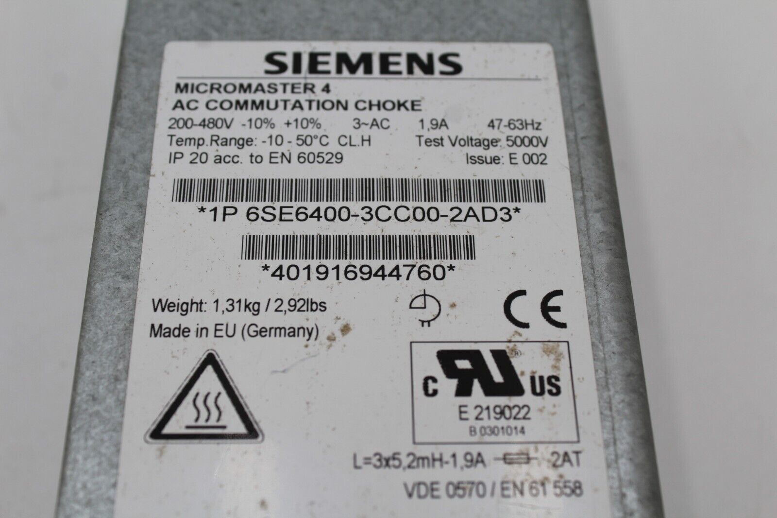 SIEMENS 6SE6400-3CC00-2AD3 MICROMASTER 4 AC COMMUNICATION CHOKE