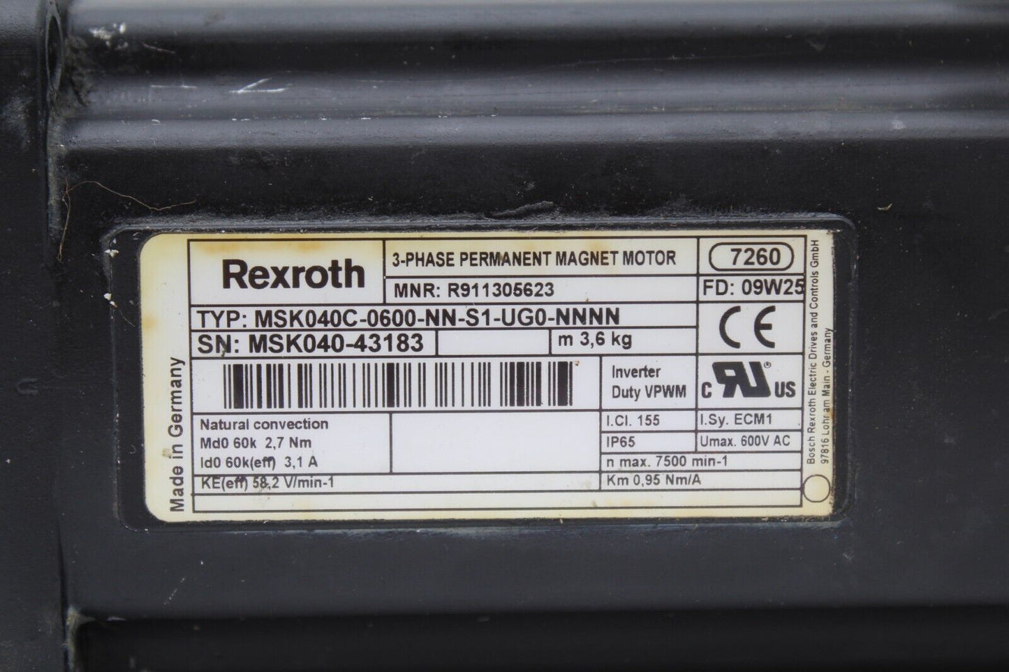 Rexroth MSK040C-0600-NN-S1-UG0-NNNN 3-Phase Permanent Magnet Motor
