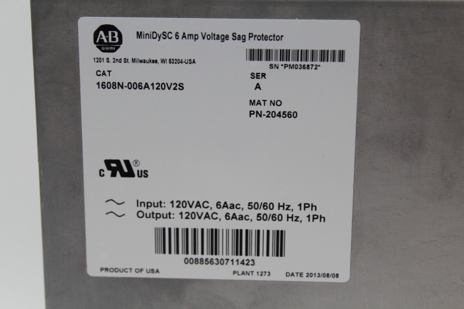 Allen-Bradley 1608N-006A120V2S MiniDySC 6amp Voltage Sag Protector