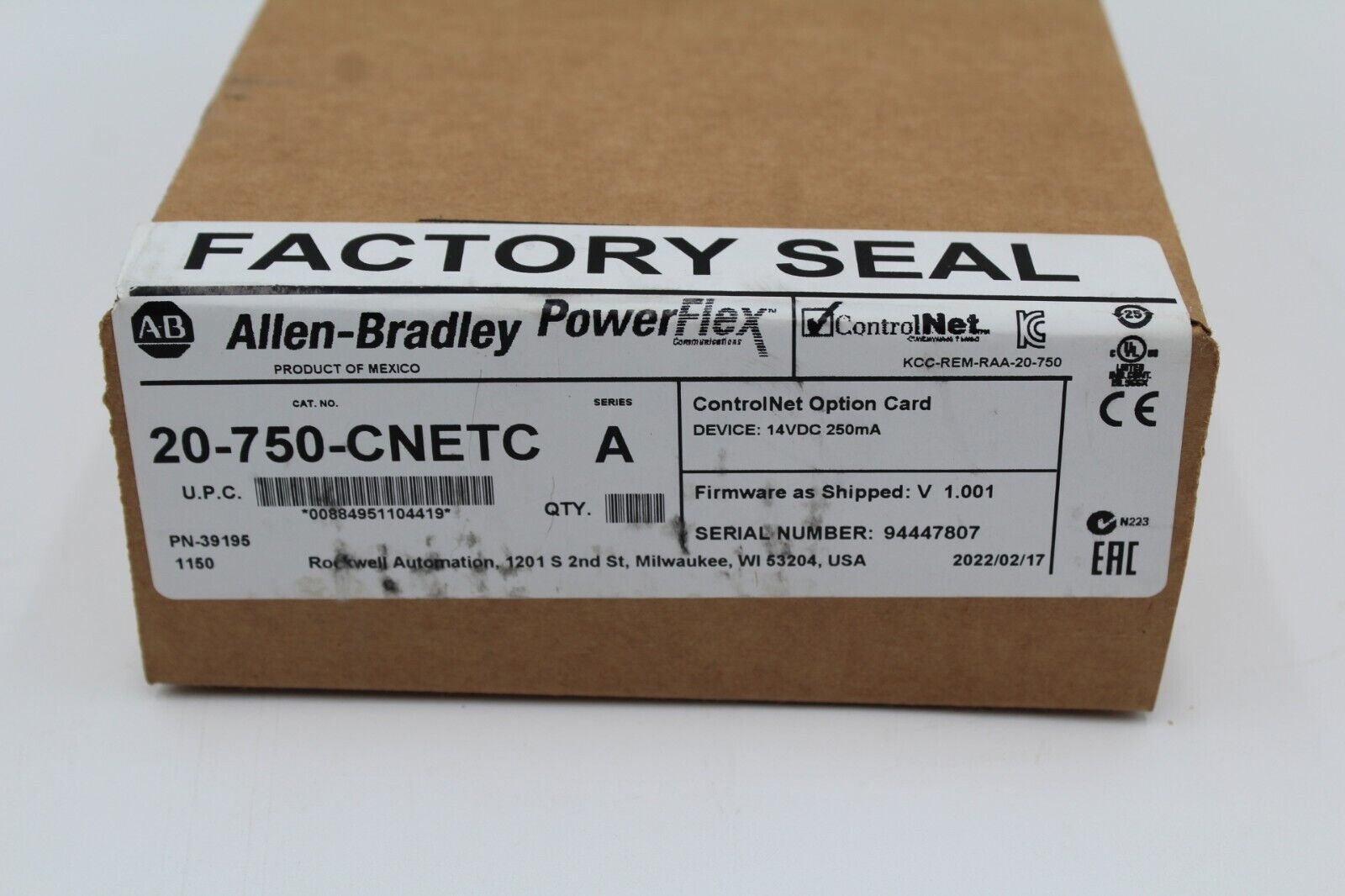 Allen-Bradley 20-750-CNETC ControlNet Option Card