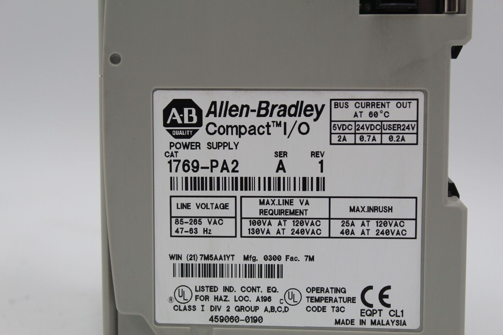 Allen-Bradley 1769-PA2 Power Supply Module