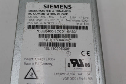 SIEMENS 6SE6400-3CC01-0AB3 AC COMMUNICATION CHOKE