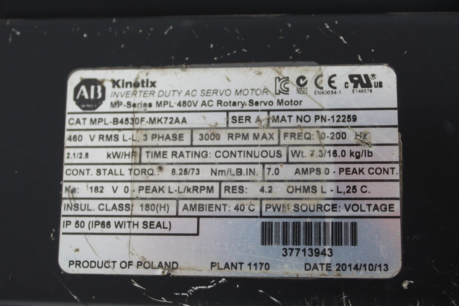 Allen Bradley MPL-B4530F-MK72AA Motor