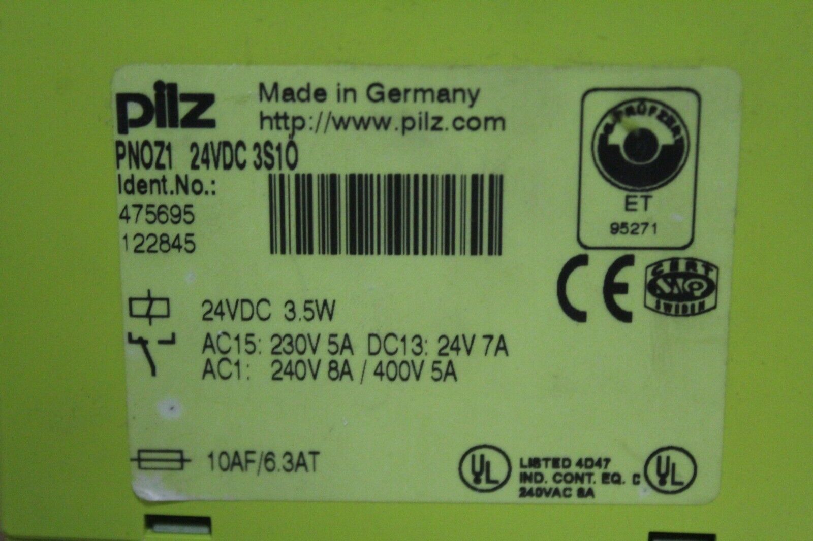 PILZ PN0Z1 24VDC3S10 Safety Relay