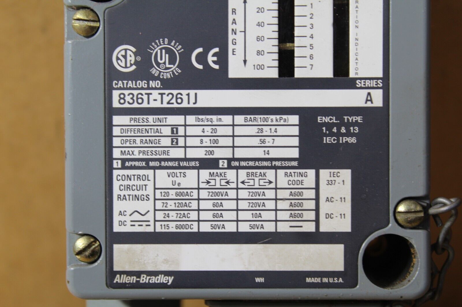 Allen-Bradley 836T-T261J Pressure Control Switch