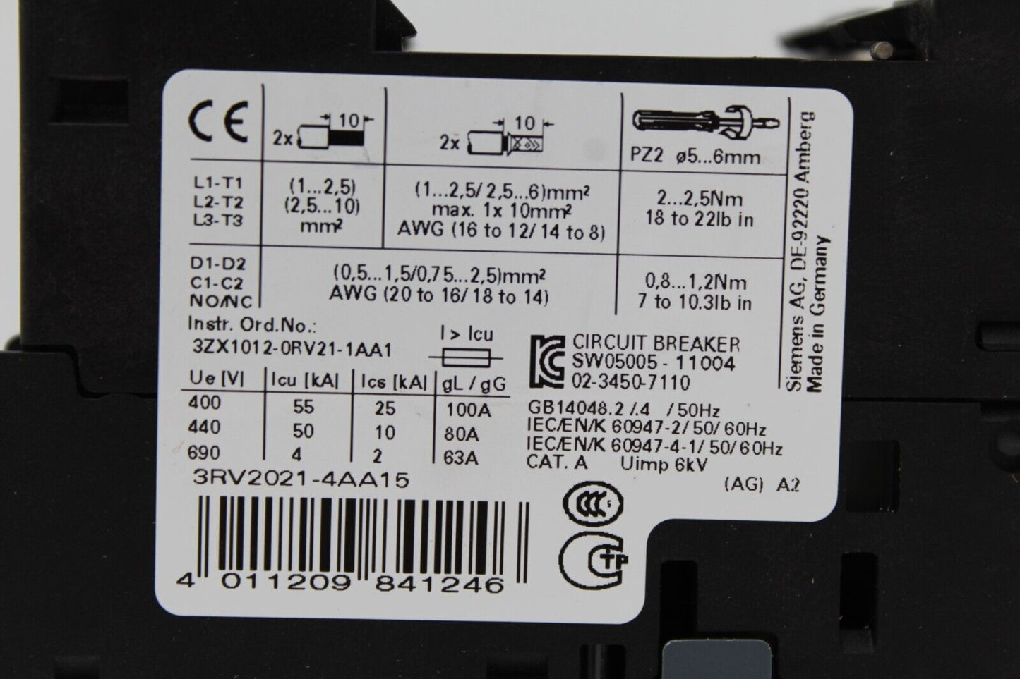 Siemens 3RV2021-4AA15 Circuit Breaker