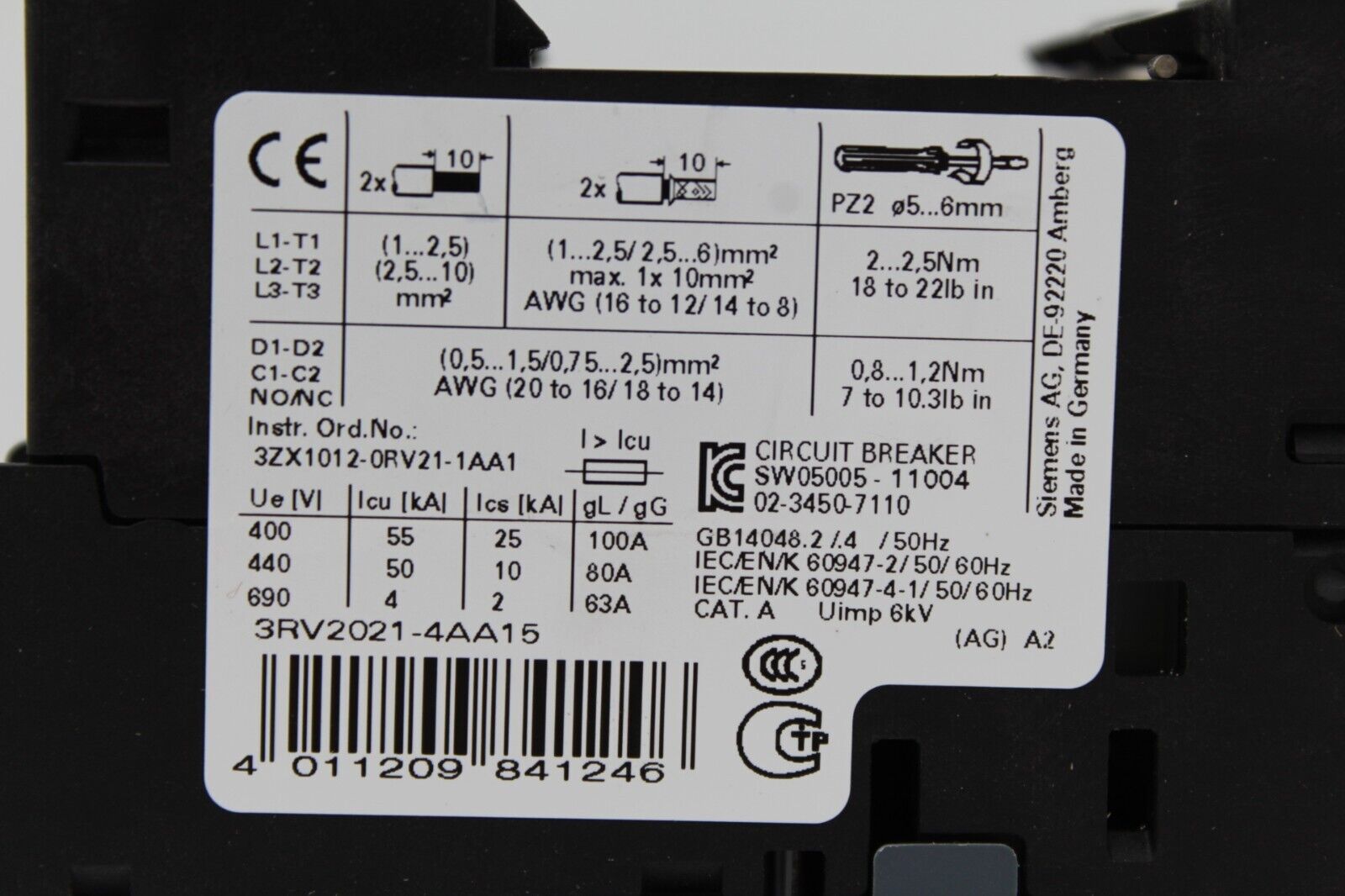 Siemens 3RV2021-4AA15 Circuit Breaker