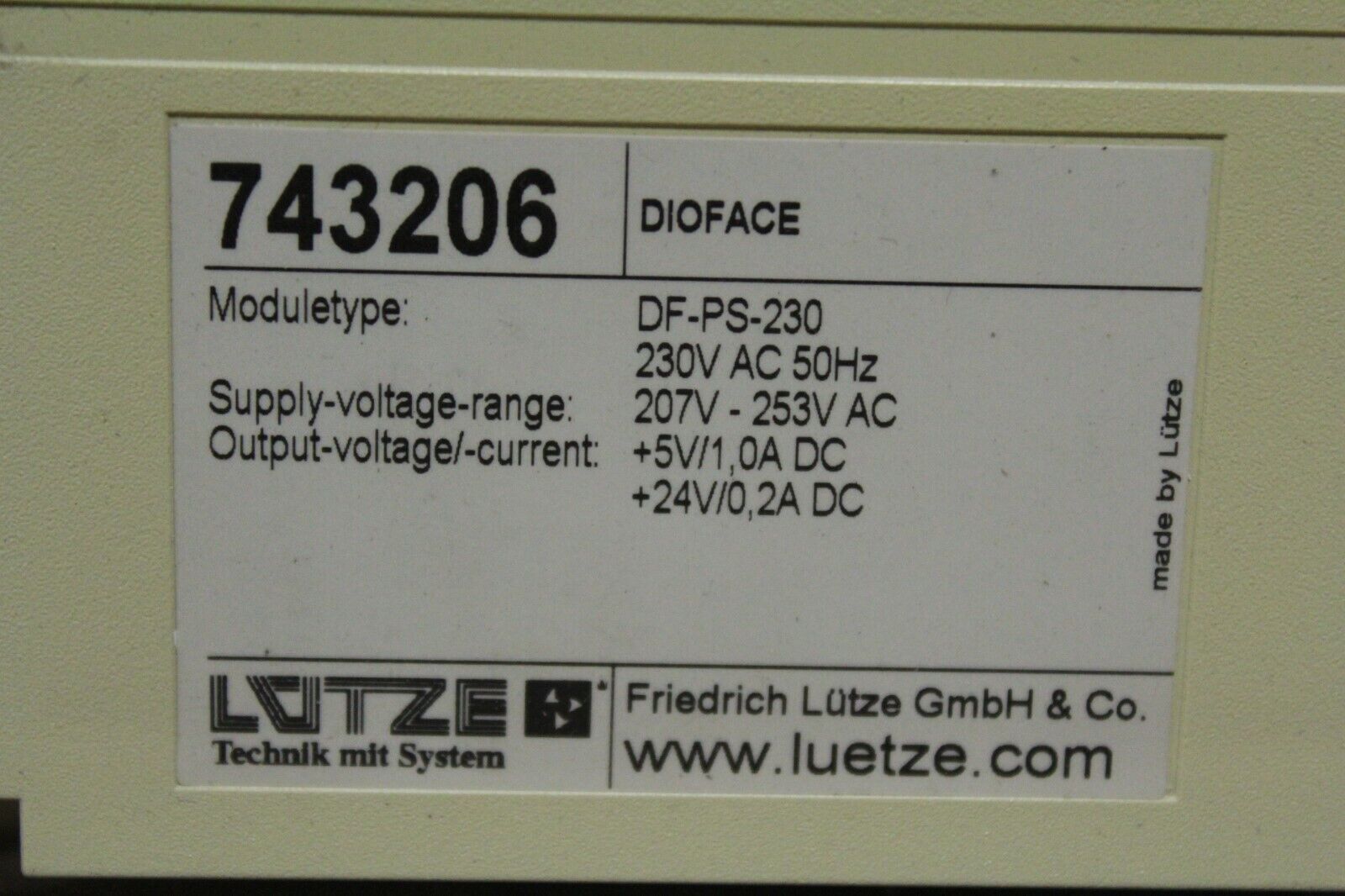 Lutze 743206 Power Supply